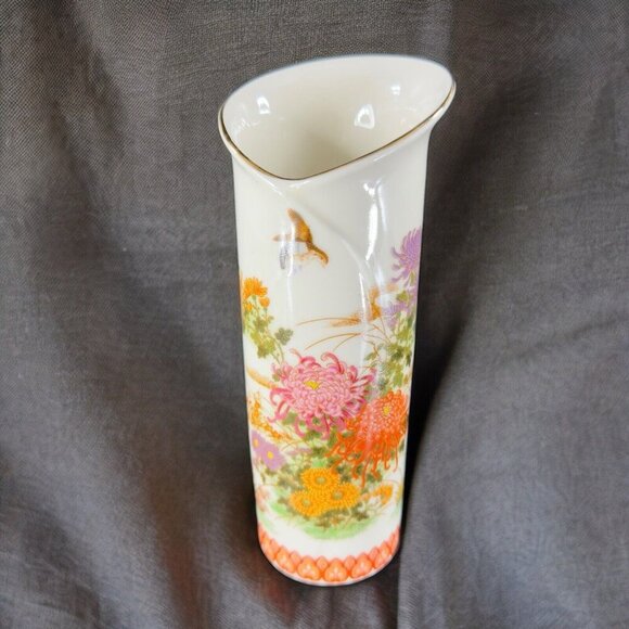 Japanese Porcelain Ceramic Folded Vase Shibata Japan Flower Shaped Vase Painted - Picture 1 of 16